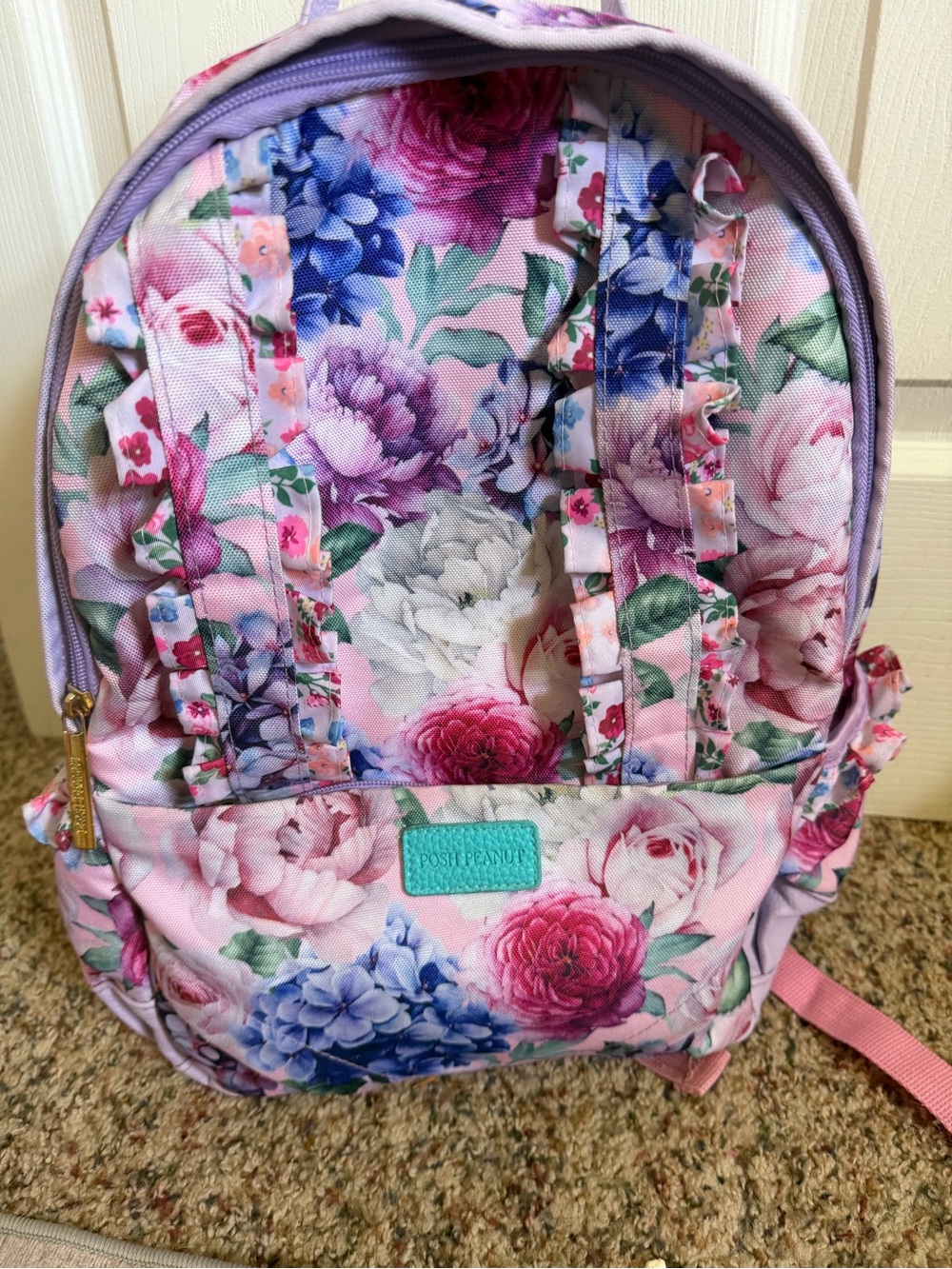 Posh Peanut Pink Floral Ruffle Kids Backpack